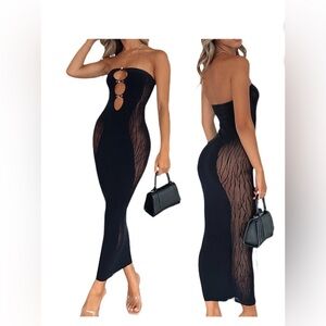 Women’s Elegant Sexy Bodycon Maxi Strapless Long  Dress Black S